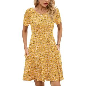 Chiclily‎ Floral Print Dress, Short Sleeve, A-Line, Casual Mini Dress, 2XL NWT